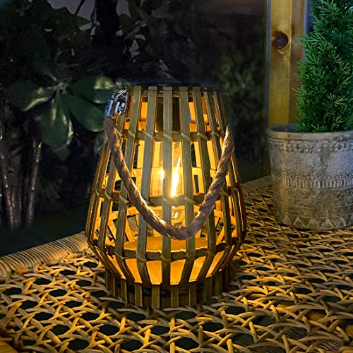 Hanging Solar Lantern Rattan Outdoor Lanterns for Patio Waterproof with Handle Large Bright Natural Bamboo Solar Table Lamp LED Lights Edison Bulb Design Decor for Wedding Yard Garden Farmhouse pearlstar
