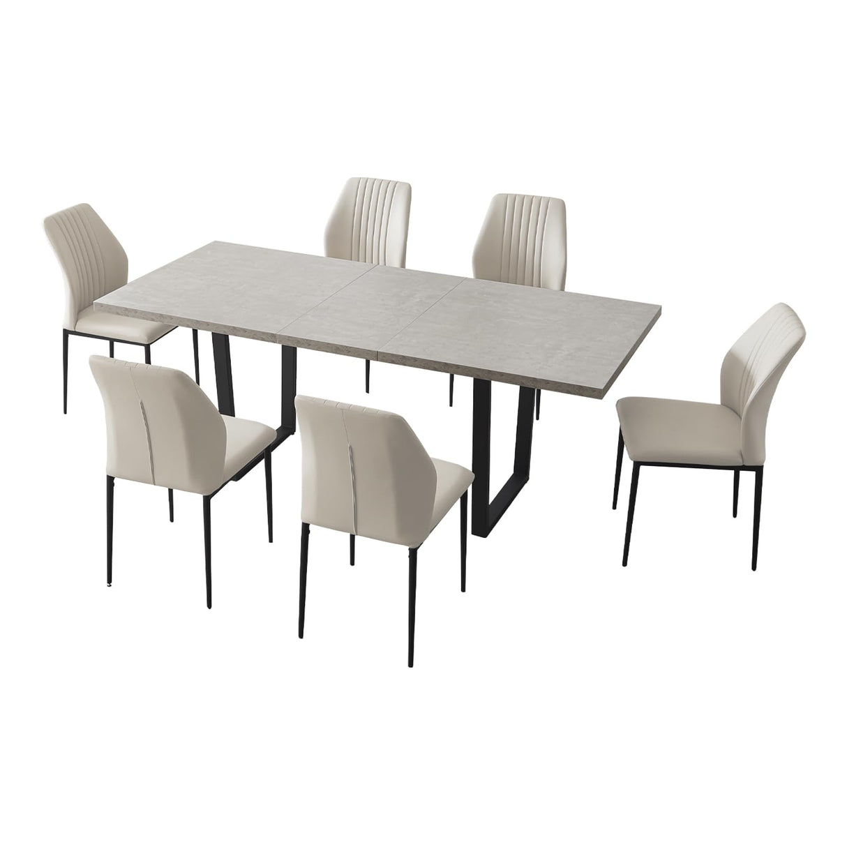 ZckyCine Modern Mid-Century Dining Table Set for 6-8 People Kitchen Dining Room Table Set Extendable Wood Dining Table and 6 Upholstered Chairs, Home Kitchen Furniture ZckyCine