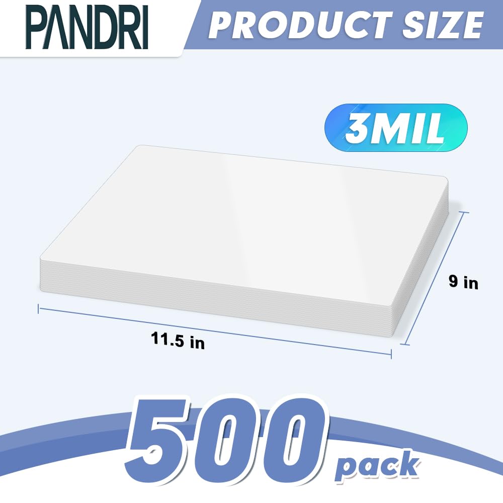 Laminating Sheets, PANDRI 500 Pack Thermal Laminator Pouches Holds 8.5 x 11 Inch, 3 Mil Clear Laminator Paper 9 x 11.5 Inch, Letter Size PANDRI