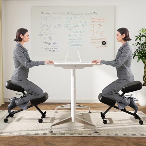 Goplus Kneeling Chair, Upholstered Mobile Desk Chair w/Adjustable Height, Thickened Sponge Cushion, 4 Lockable Universal Wheels, Office Home Padded Stool with Angled Seat, Black (1) Goplus