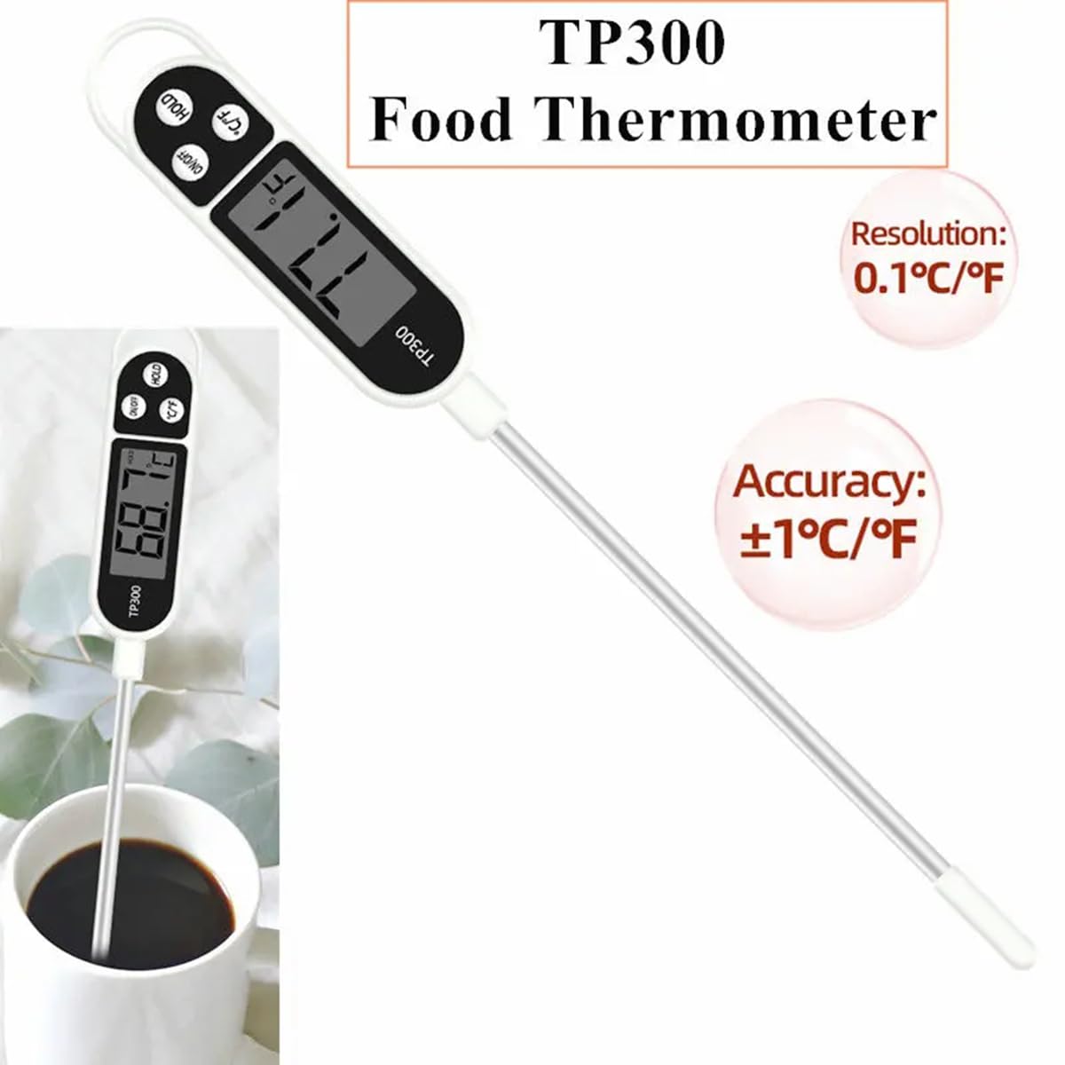 BAEMEFLE Candy Thermometer Digital Instant Read for Meat Kitchen Cooking Food Oil Deep Fry BBQ Grill Smoker (1, 9.4in) BAEMEFLE