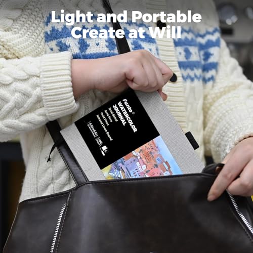 Funto Watercolor Journal, 8.5x5.5, 48 Pages, Cold-Pressed, Inner Paper Pocket and Elastic Band, Art Supplies for Mixed Media Funto