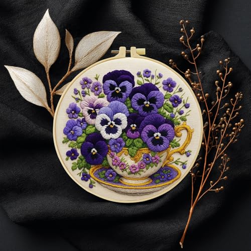 JOZYSH Flower Embroidery Kit for Beginners with Stitch Video, Flower Cross Stitch Kits for Adults, Starter, Hand Craft Lover Practice with Floral Stamped Pattern, 1 Hoops, 8 Needles, Scissors, Tools