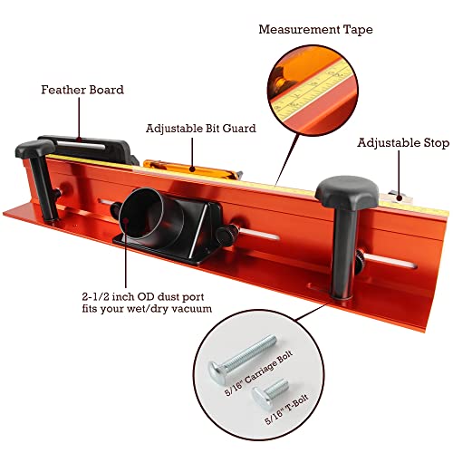 O'SKOOL 24 Inches Long Router Table Fence System with Feather Board, Bit Guard, Adjustable Stop and Dust Port O'SKOOL