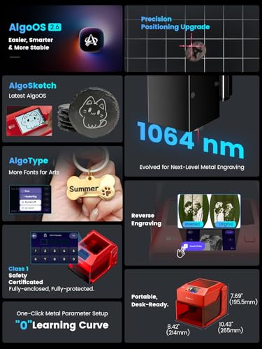 AlgoLaser Pixi 1064nm Infrared Laser Engraver (1.5W/1500mW) - Portable Laser Engraver Machine with 3.5" Touchscreen & AlgoOS System - Jewelry & Metal Engraving for Gift Customize,Making/Business AlgoLaser