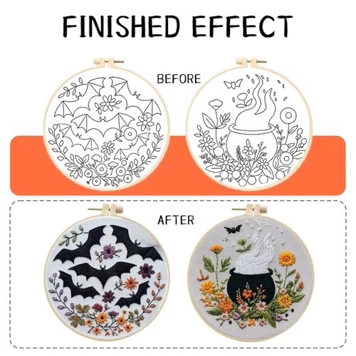 Fusionara Halloween Embroidery Kit, Halloween Cross Stitch Kit, 4 Set Gothic Embroidery Cross Stitch Kits for Beginners, Unisex, 6 Inch, Cross Stitch, Needlepoint, DIY, Craft Kit with Needles (4 Set)