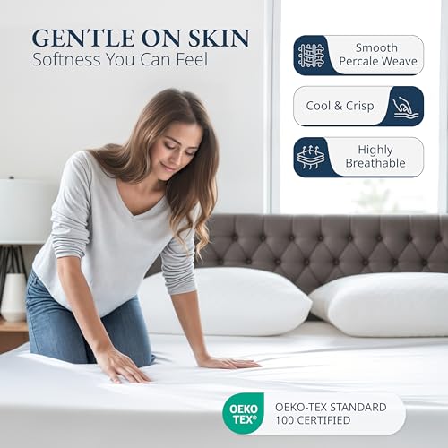 LANE LINEN Twin Fitted Sheets, 100% Organic Cotton 2-Piece Set (1 Fitted Sheet, 1 Pillowcase), Percale Weave, Bottom Sheet, Soft, Breathable, Fits Mattress Upto 15' Deep - White (No Flat Sheet) LANE LINEN