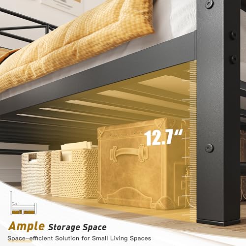 EnHomee 54" Metal King Bed Frame with Tall Headboard & Footboard, LED Light King Bed Frame, Strong Metal Slats Support and Noise-Free Design with Under Bed Storage/No Box Spring Needed/Black EnHomee