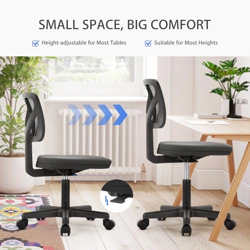 NEWBULIG Home Office Desk Chair, Armless Ergonomic Swivel Computer Chair with Wheels, Adjustable Height and Low-Back Mesh Design, Rolling Chair with Lumbar Support and Comfortable Seat, Black NEWBULIG