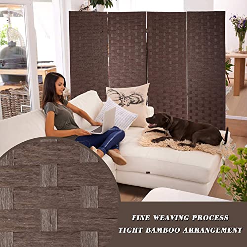 4 Panel Room Divider Privacy Screen 72 Inch Wooden Folding Dividers Wall Portable Hand Craft Wood Rattan Mesh Woven Room Screen for Office Patio (Brown) Ckofgdsue