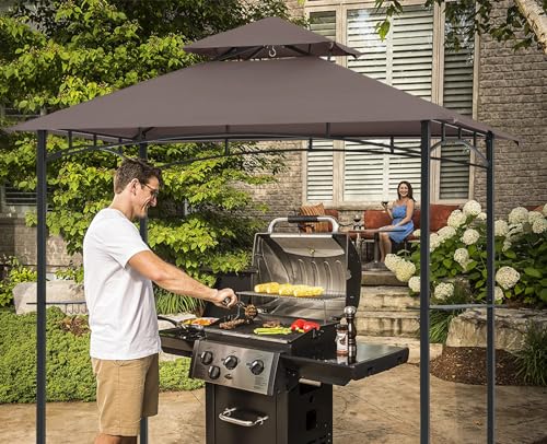 Grill Gazebo Canopy Replacement - ABCCANOPY 5x8 Double Tiered BBQ Canopy Top Cover, Outdoor Grill Tent Roof for #L-GG001PST-F (Brown) ABCCANOPY