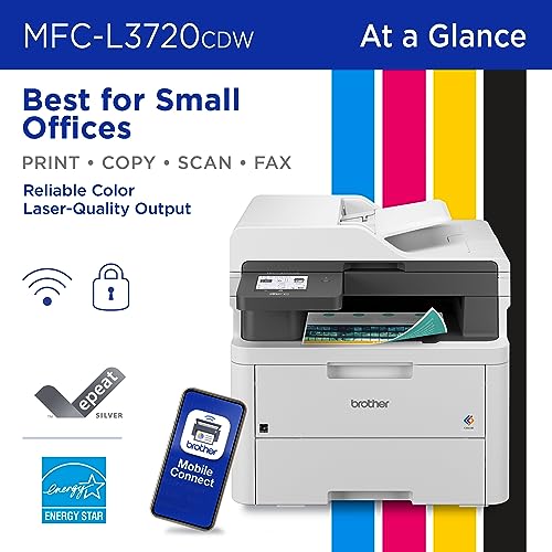 Brother MFC-L3720CDW Wireless Digital Color All-in-One Printer with Laser Quality Output, Copy, Scan, Fax, Duplex, Mobile Includes 4 Month Refresh Subscription Trial ¹ Amazon Dash Replenishment Ready Brother