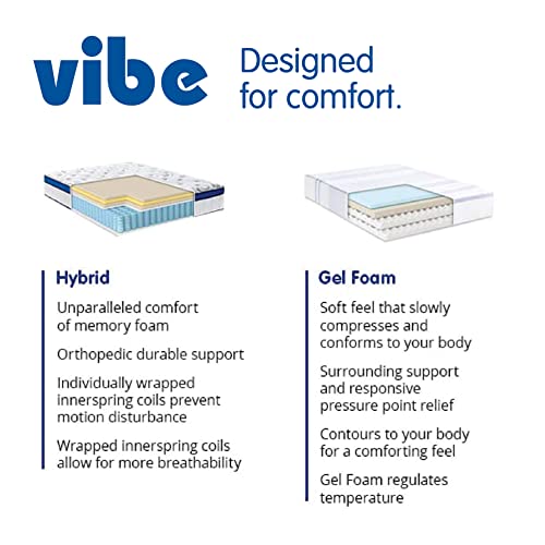 Vibe Quilted Hybrid Mattress, 12-Inch Innerspring and Pillow Top Gel Memory Foam Mattress, Fiberglass Free, CertiPUR-US Certified Bed in a Box, King, White Vibe