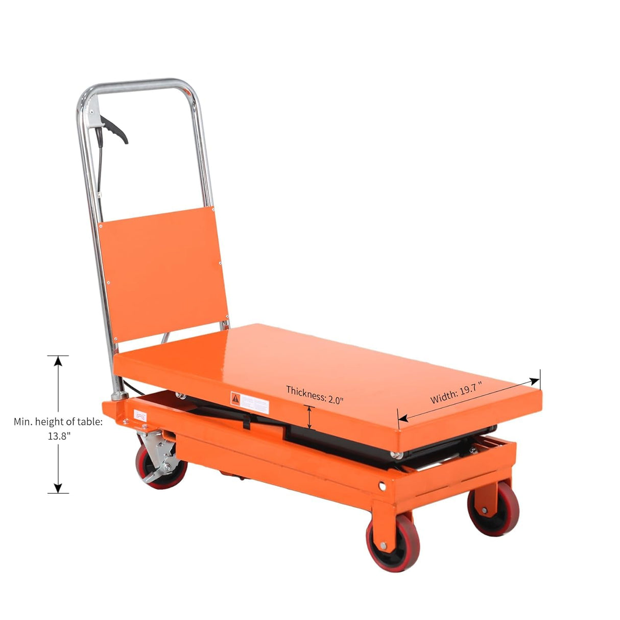 T Tory Carrier Hydraulic Manual Scissor Lift Table Cart, 770 lbs Capacity 51" Lifting Height, 4 Wheels Lift Table and Safety Back Guard for Material Handling T TORY CARRIER