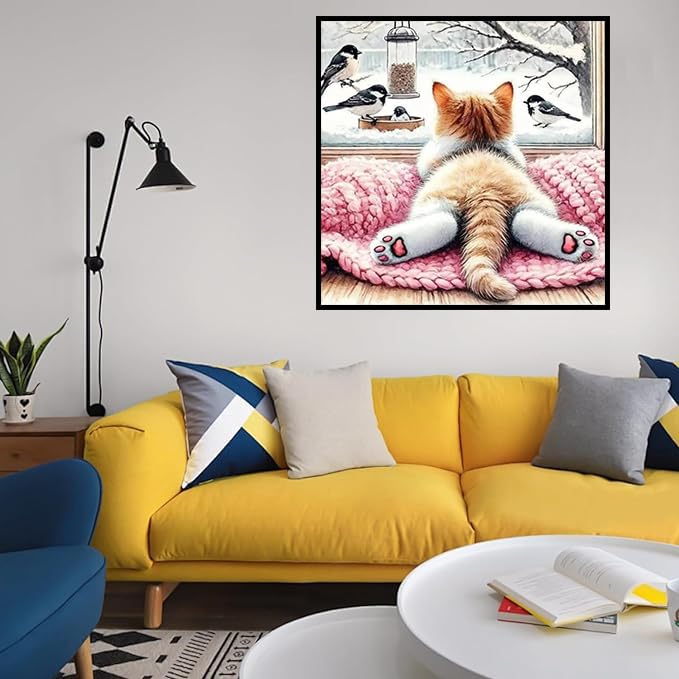 Cat Diamond Art Kits for Adults - Diamond Painting Kits for Adults Beginner, DIY 5D Full Drill Gem Art for Home Wall Decor 14x14 inch Axquilon