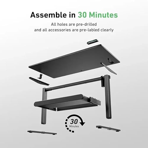 HUANUO Height Adjustable Electric Standing Desk, 48 x 24 inches, A Large Under-Desk Drawer (with Slide Rails), 4 Adjustment Memory Presets, Black HUANUO