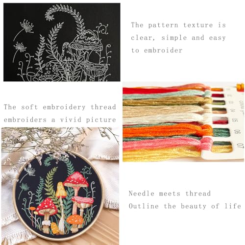 Silentsea Mushroom Embroidery Kit, Beginner Embroidery kit for Adults, Needlepoint Set Funny (Mushroom)