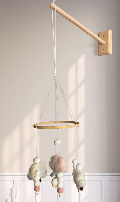 Crib Mobile Wooden Arm, Wall Mounted Suitable for All Cribs 100% Natural Larch Hanger Nusery Decor Baby Room Safe Holder(Mobile is not Included (Original Wood Color)