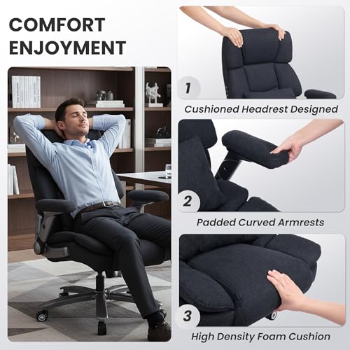 750lbs Heavy Duty Desk Chair with 3D Kneading Massage, Big and Tall Office Chairs with Ergonomic Support, 4D Armrests, 5 Quiet Dual Rubber Wheel, Thick Spring Cushion(Black-Fabric) CHAIRKER