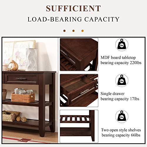 LKTART Solid Wood Console Table Sofa Tables with Drawers and Shelves Small Entryway Table for living room,Decorative,Foyer(42" Espresso) LKTART