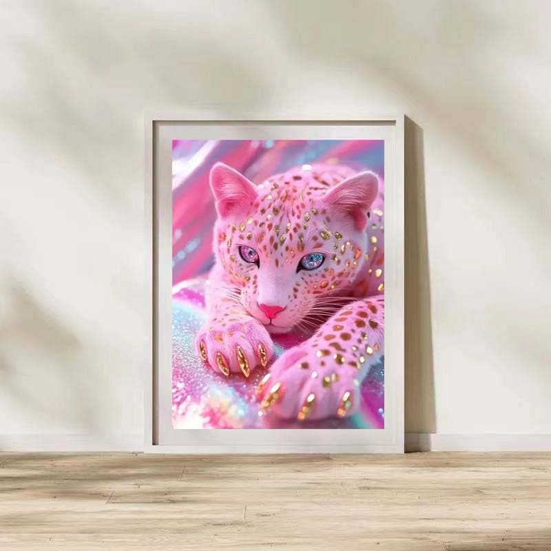 ZHUDENGXJL Leopard Diamond Art Kits for Adults,DIY Pink Leopard Diamond Painting Kits for Beginners,5D Full Round Drill Gem Art with Paint by Diamonds for Adults Home Wall Decor 12 X 16Inch ZHUDENGXJL
