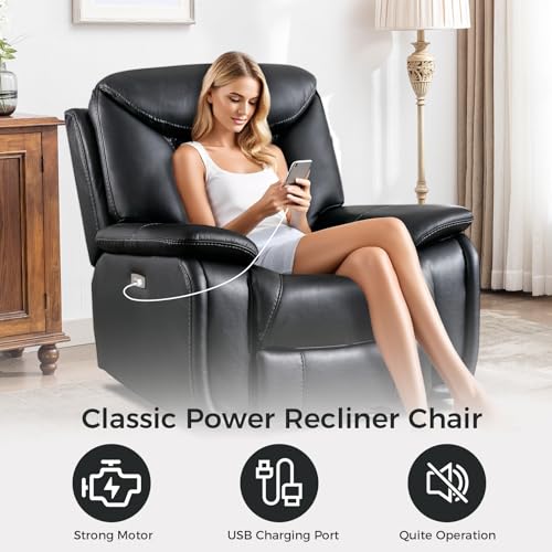 HAOMARKETS Electric Recliner Chair, Soft PU Leather Power Recliners with Padded Backrest, Single Overstuffed Heavy Duty Reclining Sofa for Living Room Bedroom, Black