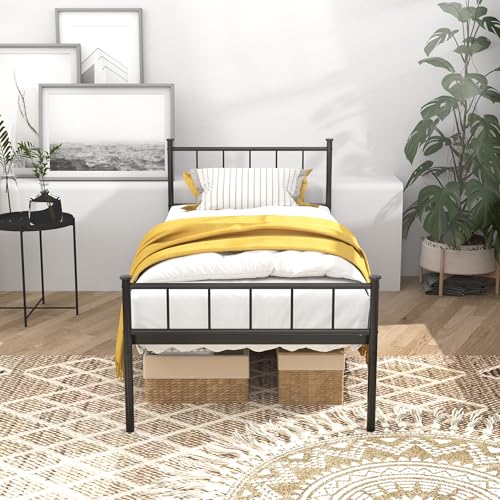 LUBEDCY Queen Metal Platform Bed Frame, Victorian Vintage Style, Wrought Iron Headboard, Steel Slats, No Box Spring Needed (Black, Twin) LUBEDCY