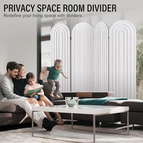 Aletheiawu Room Divider and Folding Privacy Screen 4 Panel Wood Arched Room Divider Wall, Separators Divider for Room Separation, Folding Portable Partition Screen for Home Office Bedroom (White) Aletheiawu