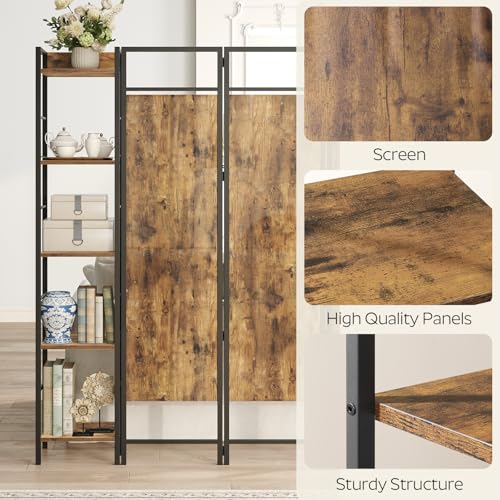 YATINEY Room Divider, 4 Panel Folding Privacy Screen with Storage, Portable Room Partition for Room Separator, Wall Divider Screen for Bedroom, Office, Rustic Brown and Black YATINEY