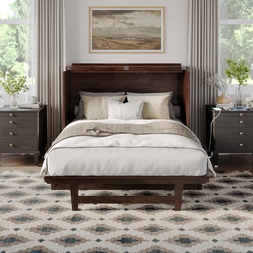 AFI, Northfield Murphy Bed Chest Full with 6" Mattress, Storage Drawer & Built-in USB Charger, Burnt Amber AFI