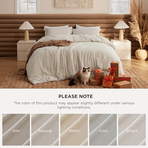 Bedsure Queen Comforter Set - Beige Soft Bedding for All Seasons, Cationic Dyed Bed Set, 3 Pieces, 1 Queen Size Comforter (90"x90") and 2 Pillow Shams (20"x26"+2") Bedsure