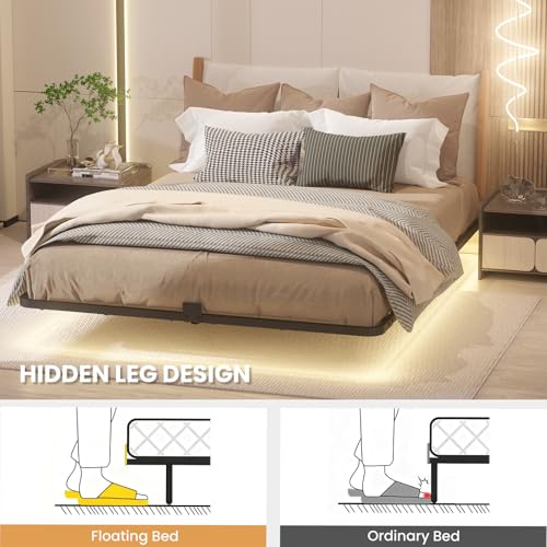 Kaelidra Full Size Floating Bed Frame with Smart LED Lights, Heavy Duty Metal Platform Floating Bed Frame, No Box Spring Needed, Easy Assembly, Noise Free Kaelidra