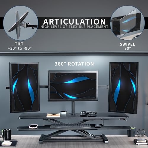 VIVO Height Adjustable 48 inch Standing Desk Converter with Triple 21.5 to 27 inch Monitor Mount, Extra Large Desk Riser, Black, DESK-KIT-48KB3C VIVO