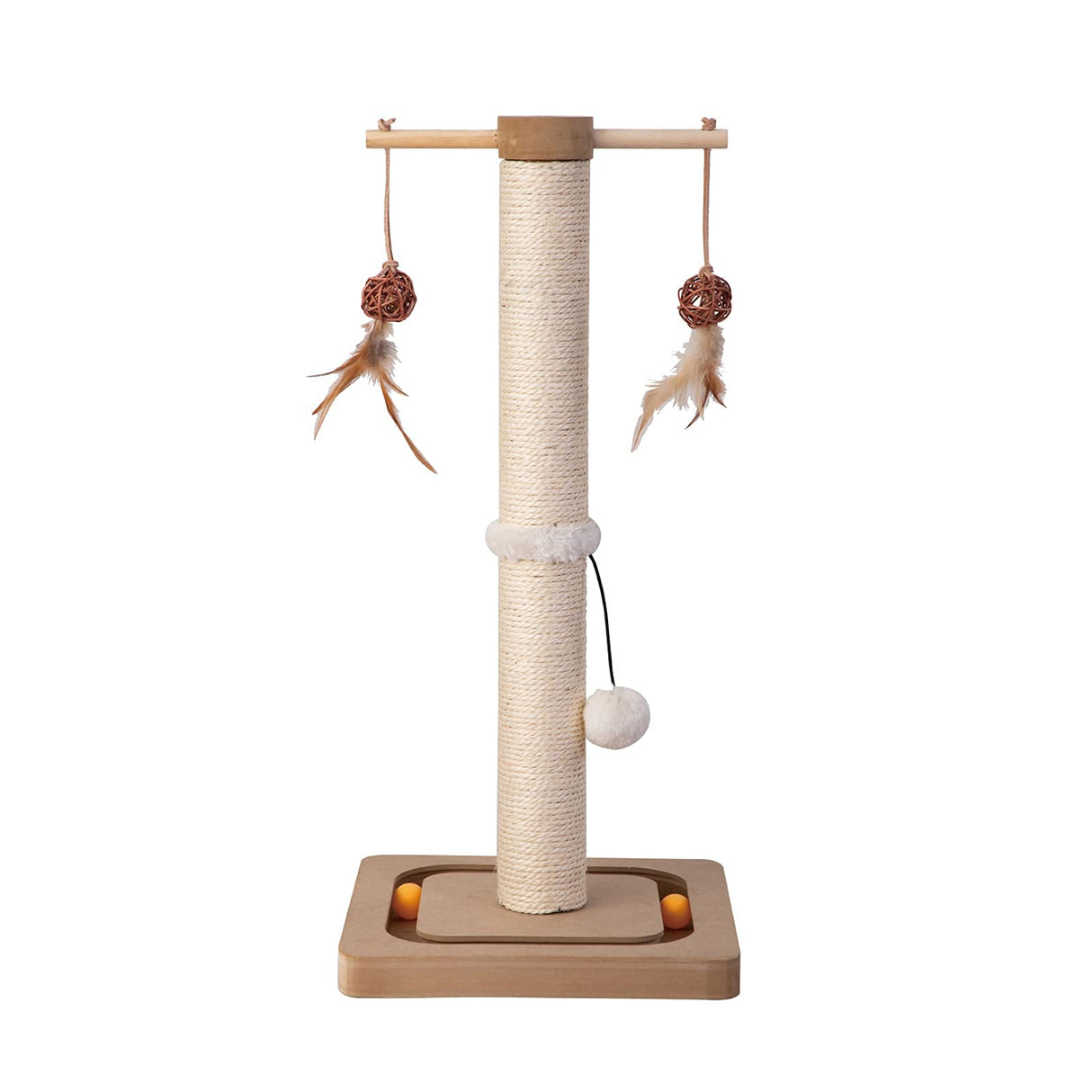 PEEKAB Cat Scratching Post Premium Sisal Scratch Posts with Tracking Interactive Toys Vertical Scratcher for Indoor Cats and Kittens- 25 inches Beige PEEKAB