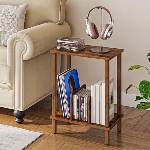 HOOBRO Small End Table, 2-Tier Record Player Stand Vinyl Record Turntable Stand with Storage up to 100 Albums, Small Side Table for Living Room, Bedroom Rustic Brown, FG05RS01 HOOBRO