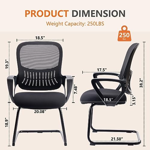 Sweetcrispy Reception Chair No Wheels, Stationary Non Rolling Mesh Mid Back Computer Guest Side with Lumbar Support for Waiting Area Reception Conference Room, Set of 4, Modern Black Sweetcrispy