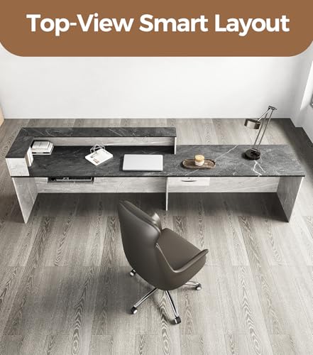 79" L-Shaped Reception Desk with Counter โ Modern Front Desk Reception Room Table with Lockable Drawer, Keyboard Tray & Cable Grommet for Office, Salon, Lobby, Checkout (Gray & Black, Left) Anzhap