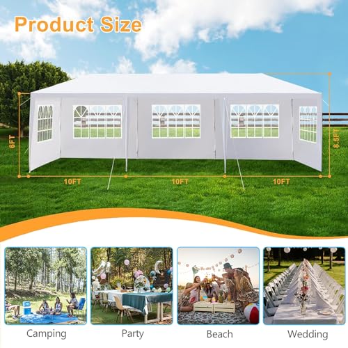 10'x30' Party Tent, Tents for Parties, Outdoor Wedding Patio Canopy with 5 Removable Sidewalls Instant Event Tent, Gazebo for Cater Events Wedding Birthday Pavilion Beach BBQ DVIEN