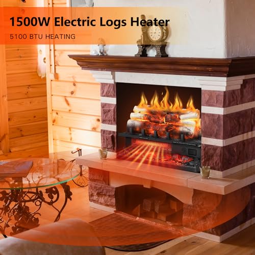 R.W.FLAME Electric Fireplace Log Heater,20" Fireplace Inserts with Crackling Sound,5 Flame Brightness,Heater 750W/1500W,Remote Control&Timer,Overheating Protection for Home and Office Decor R.W.FLAME