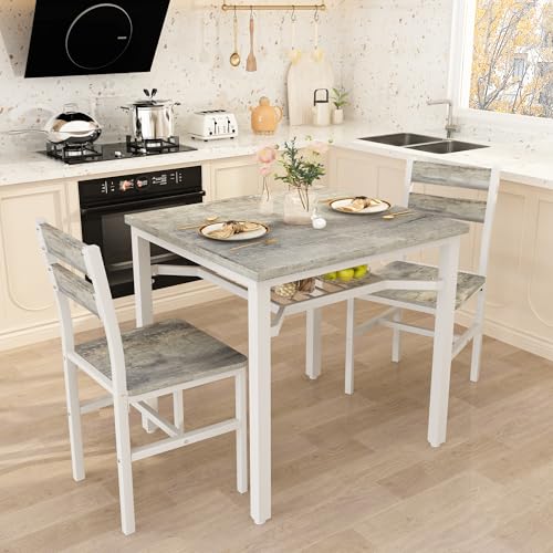 Hooseng 3 Piece Dining Table Set for 2, Small Wooden Kitchen Table with Storage, Farmhouse Square Dinette Set for Dining Room, Breakfast Nook, Apartment, Small Space Hooseng