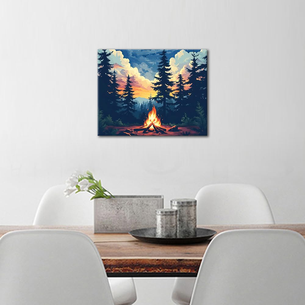 Forest Paint by Numbers Kit for Adults Enchanted Night - A Fiery Forest Adventure Under The Starry Sky Paint by Number, DIY Oil Painting Art Crafts for Home Wall Decoration, 16x20 Inch TUMOVO