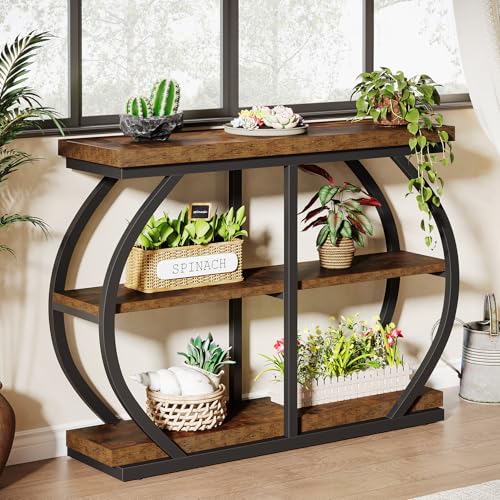 Tribesigns 41.3" Console Table, Industrial 3-Tier Entryway Table with Arched Metal Frame and Storage Shelves for Living Room, Hallway, Rustic Brown Tribesigns