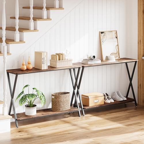 IDEALHOUSE Small Entryway Table, Narrow Hallway Table, 2-Tier Industrial Display Table with Shelves, Couch Table Behind Sofa, Foyer Tables for Entryway, Foyer, Living Room, Bed Room (Brown) IDEALHOUSE