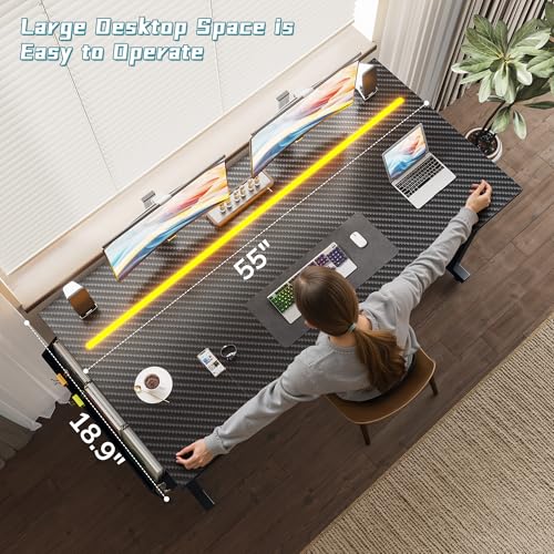 DurayLoly 55 Inch Gaming Desk with LED Lights,Computer Desk with Storage Bag for Home Office, Simple Office Desk with Headphone Hook for Study Writing Work Desk,Sturdy Metal Frame,Black DurayLoly