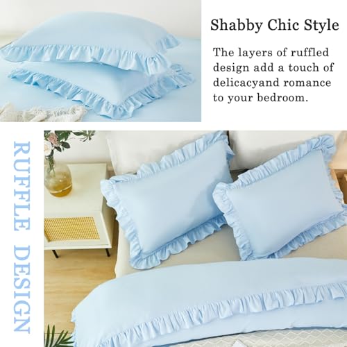 ZSYAYAHA Twin Size Duvet Cover Set Light Blue Ruffle Comforter Covet Set for Girls Kids Teens 3 Pieces Soft Microfiber Bedding Set All Seasons(Light Blue, Twin) ZSYAYAHA