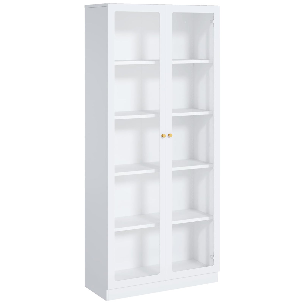 IRONMIX Metal Bookshelf with Doors and Adjustable Shelves, 70.87" H Tall Bookcase, 5-Tier Curio Cabinet for Collectibles, White Storage Cabinet for Home Office Living Room IRONMIX