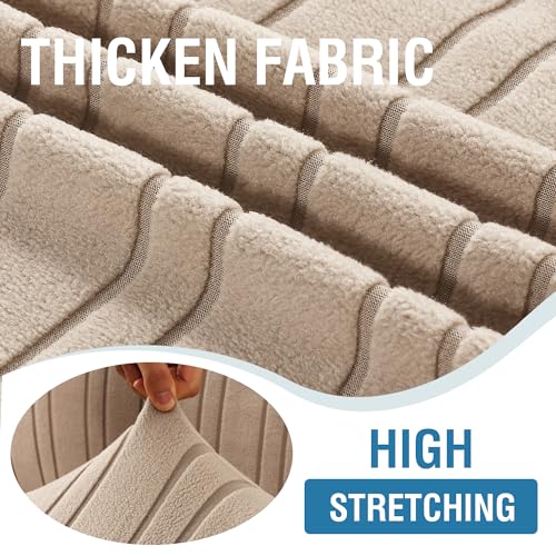 H.VERSAILTEX Stretch Futon Slipcover Armless Sofa Cover Furniture Protector Without Armrests Slipcover Soft with Elastic Bottom for Kids, Spandex Jacquard Modern Stripe Design, Sand H.VERSAILTEX