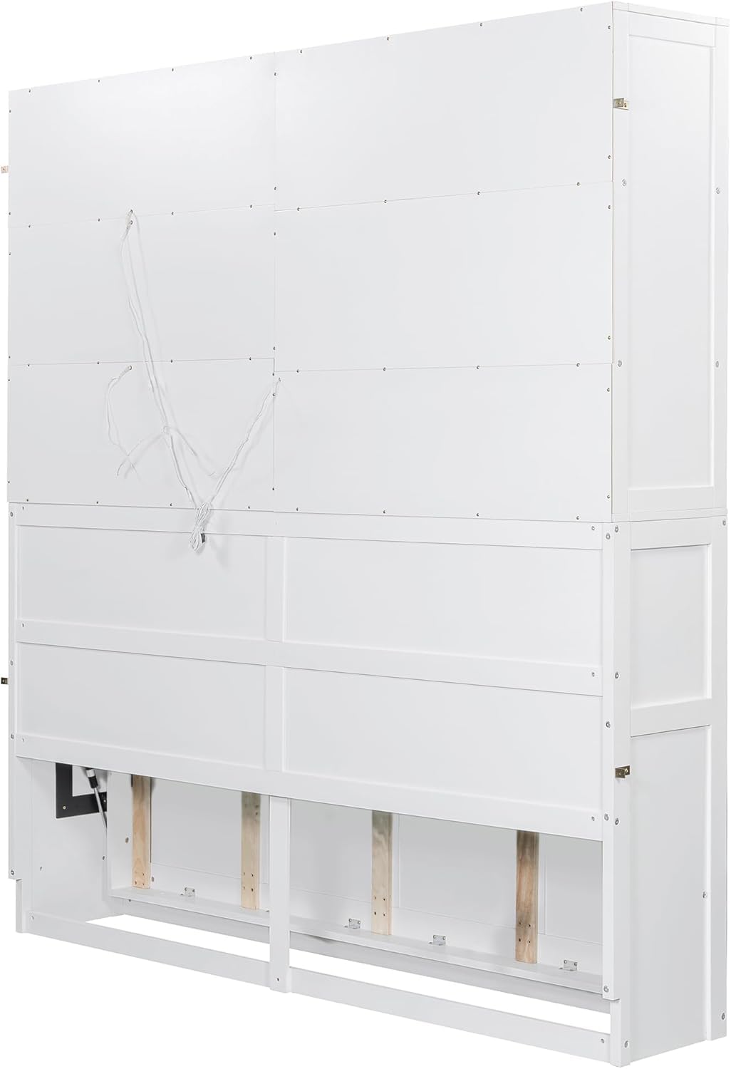 Twin Horizontal Murphy Bed with Storage Cabinet, LED Light and Charging Station,Wood Folding Murphy Wall Bed Cabinet with Bookcase and Shelves for Adult (White) MERITLINE