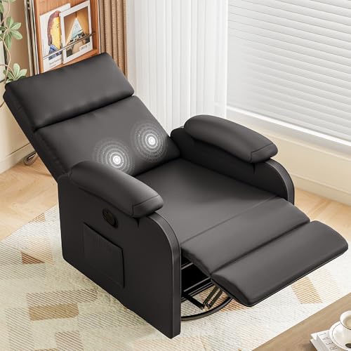 Homall Recliner Chair, 360 Swivel Rocking Chair for Adults, Massage Nursery Chair with Adjustable Backrest and Footrest, PU Leather Glider Rocker Recliners with Side Pocket for Living Room (Black) Homall