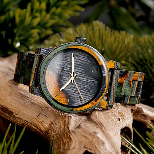BOBO BIRD Men Wooden Watch Fashion Quartz Analog Wristwatch Colorful Handmade Wooden Watches for Men (Green-Wood) BOBO BIRD